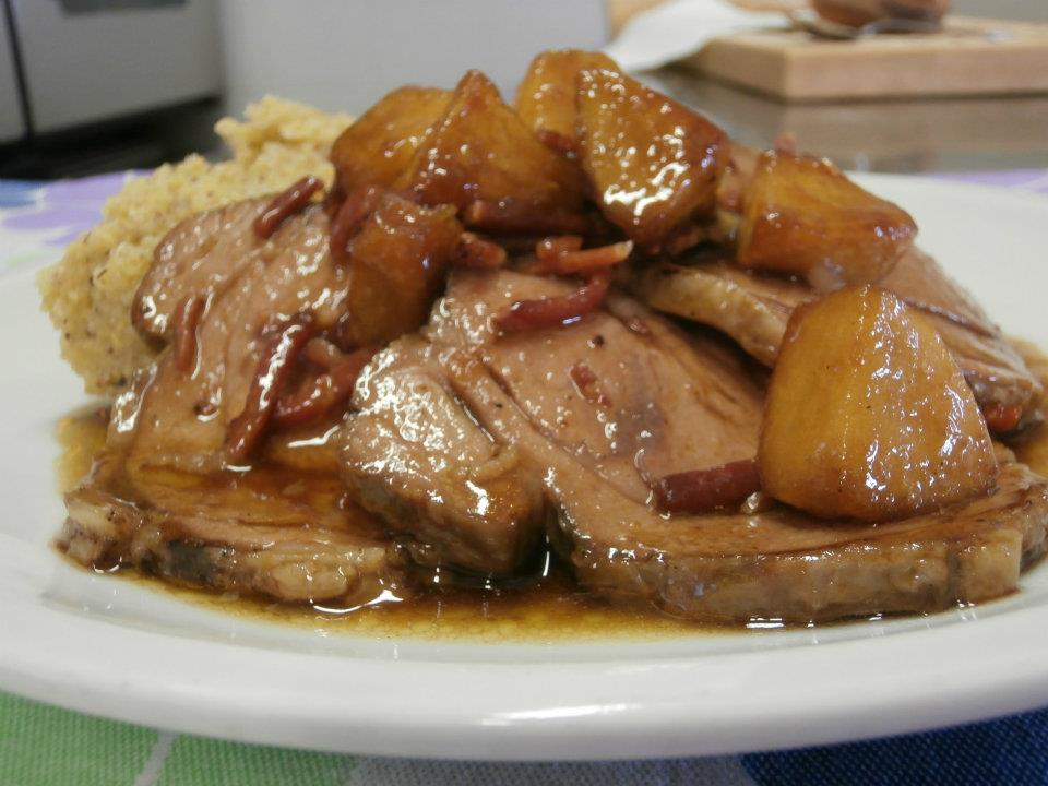 roast with mushrooms, potatoes and "polenta"